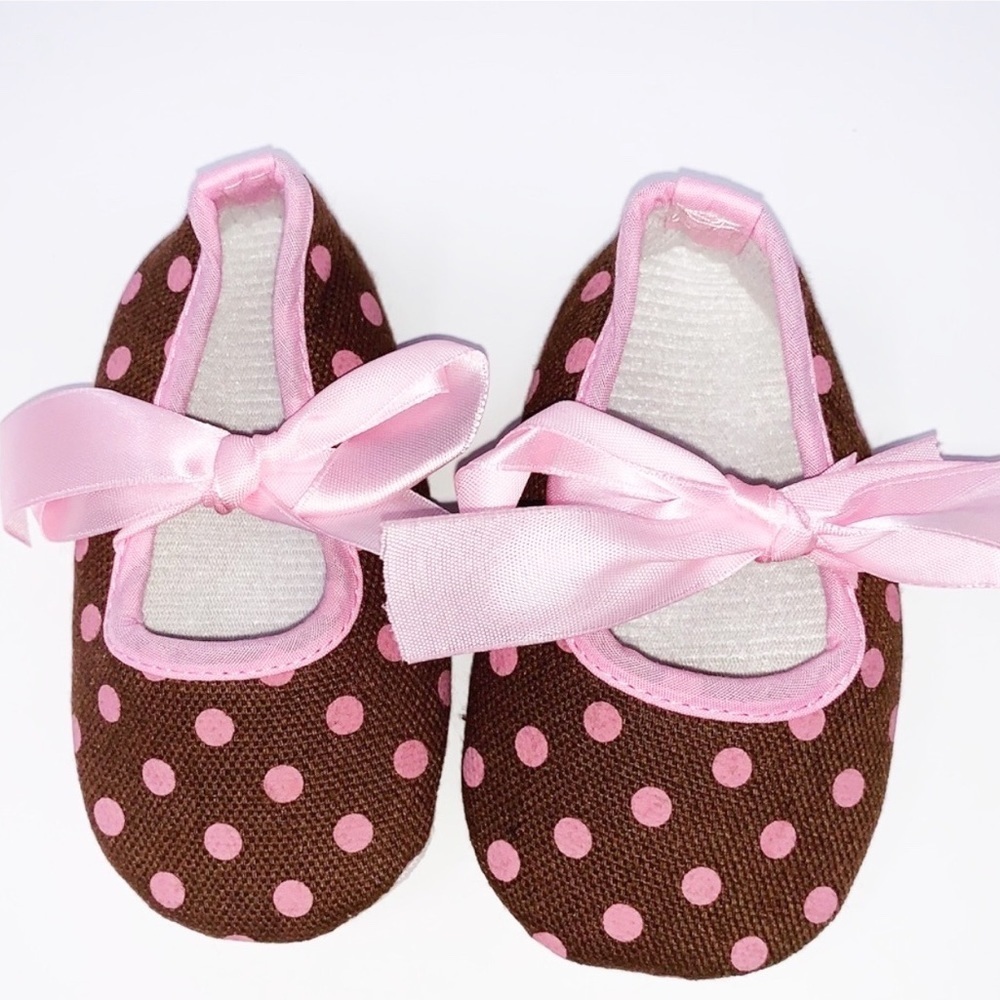 NEW Baby Girl Brown and Pink Polka Dot Shoes